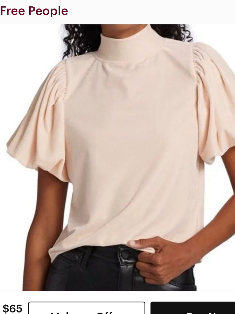 Free People Velvet Top Blush Puff Sleeves XS S